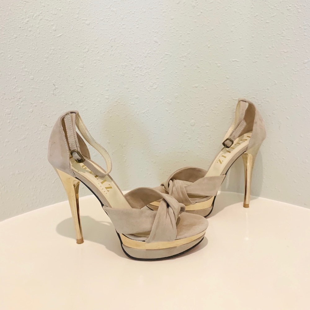 Ingiliz Handmade Suede Ankle Strap Nude Heels Sandals Size 6
